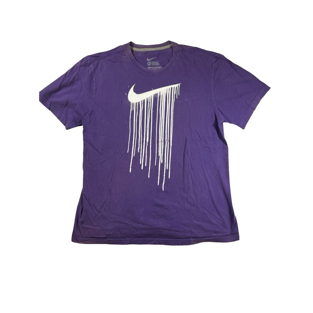 Nike Mens XL Purple Drip Swoosh Graphic T-Shirt Regular Fit Cotton Tee